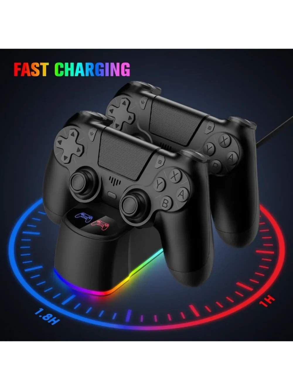 2 Pack Wireless Controllers with Charging Dock for PS4/Pro/Slim - LED Black